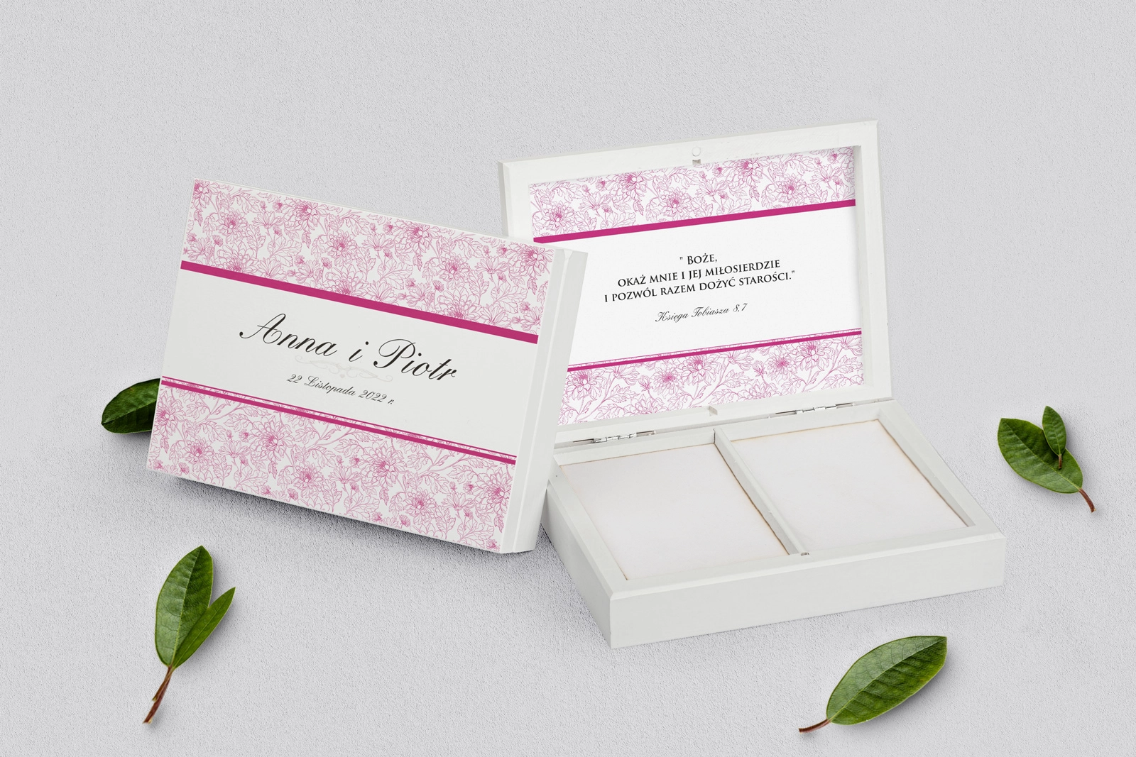 Pudełko na obrączki prostokątne białe - Ornaments Motyw 10