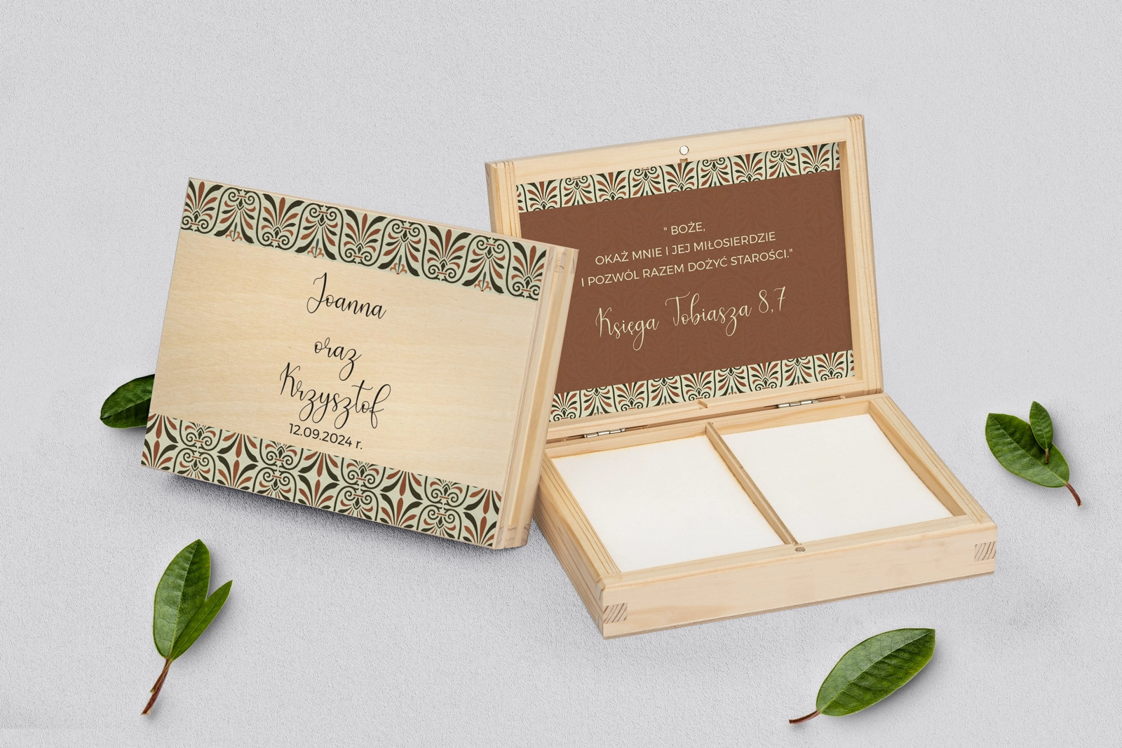 Pudełko na obrączki prostokątne naturalne - Vintage Motyw 3
