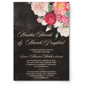 Zaproszenia ślubne Black Flowers - Drewniane Motyw 3