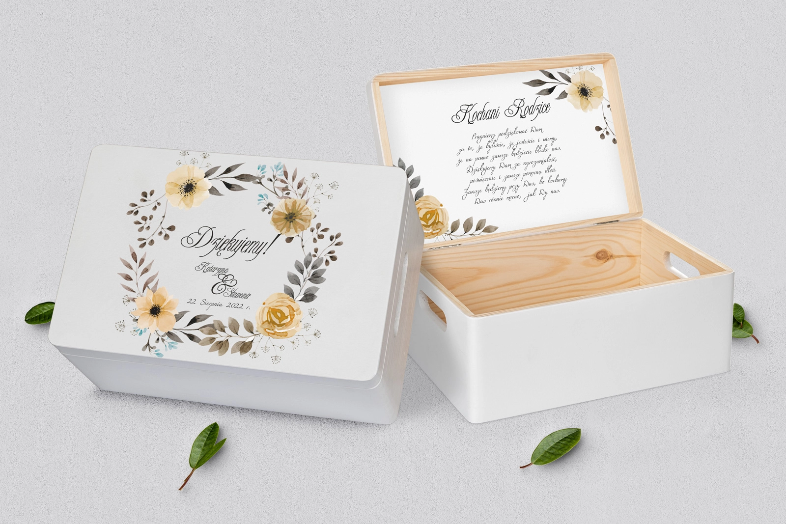 Skrzyneczka dla Rodziców - biała Akwarelowe Wianki Motyw 4