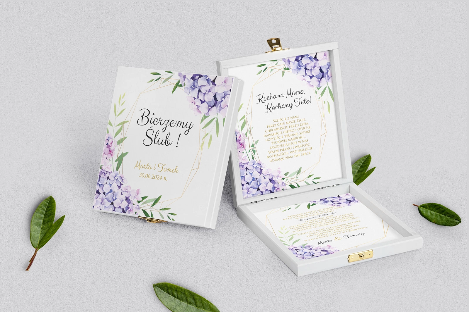 Zaproszenie dla Rodziców - białe Flowers & Frame Motyw 1