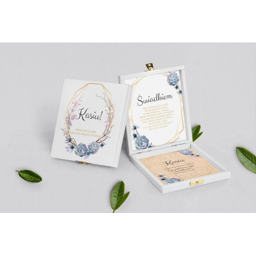Prośba o świadkowanie - białe puzzle Flowers & Frame Motyw 6