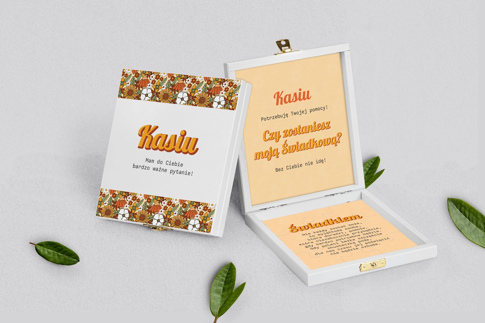 Prośba o świadkowanie - białe puzzle Retro Style Motyw 1