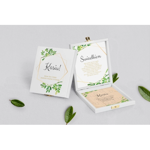 Prośba o świadkowanie - białe puzzle Flowers & Frame Motyw 3