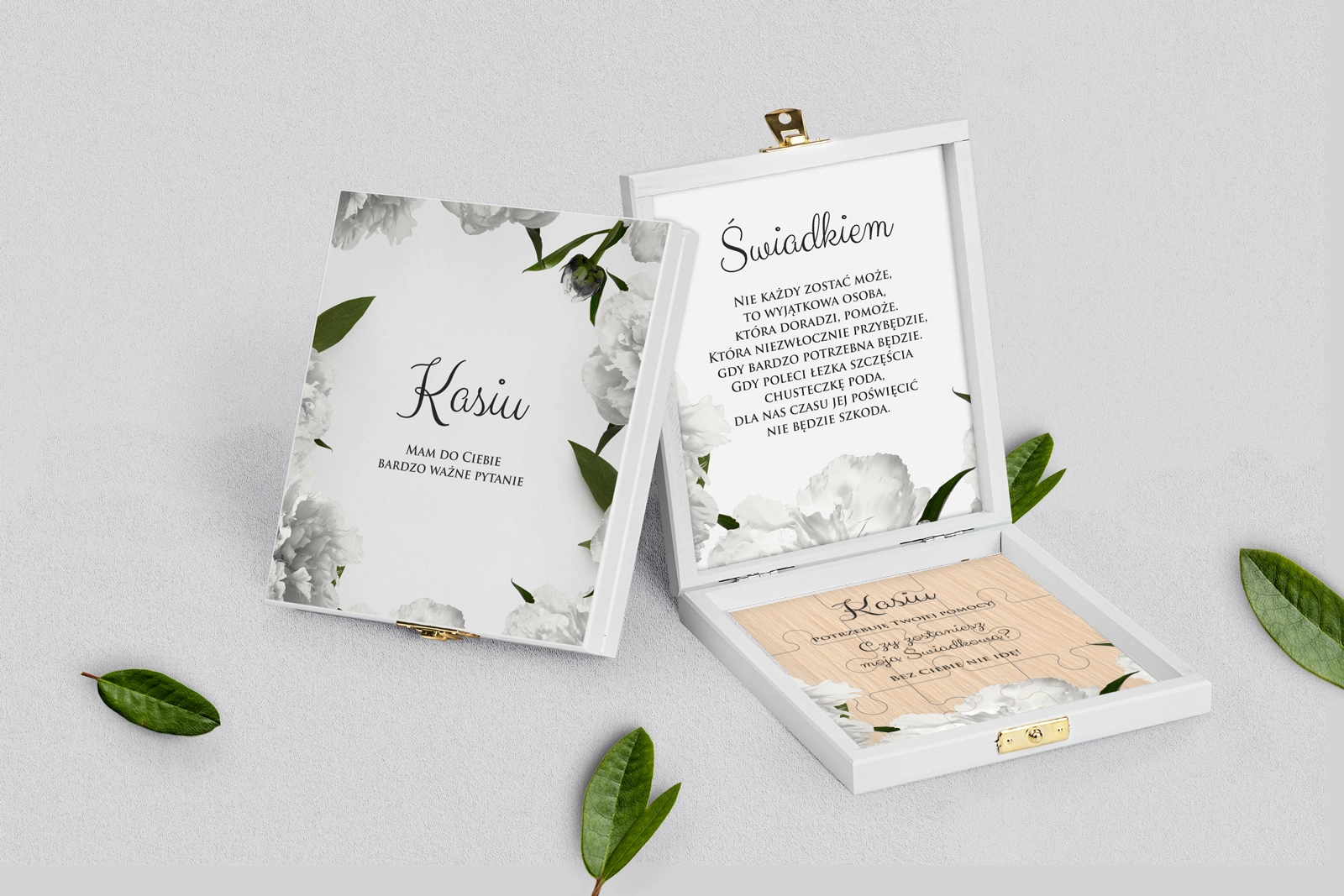 Prośba o świadkowanie - białe puzzle Soft Motyw 3