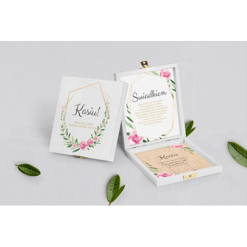 Prośba o świadkowanie - białe puzzle Flowers & Frame Motyw 4