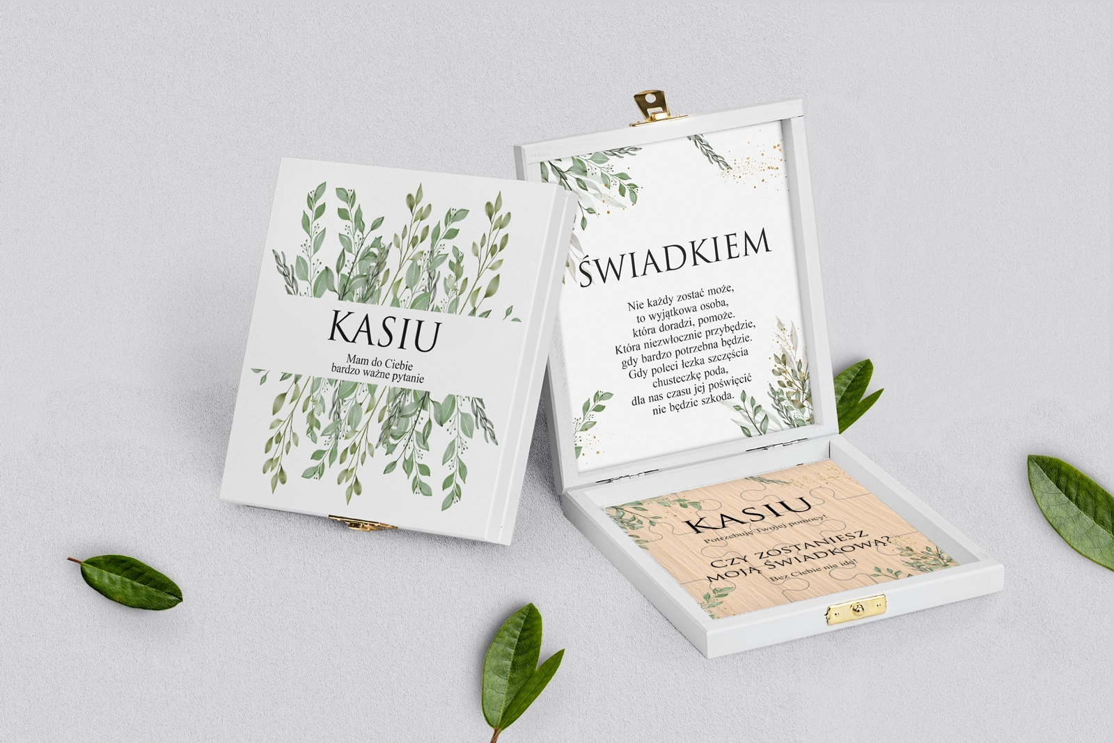 Prośba o świadkowanie - białe puzzle Leaves Motyw 3