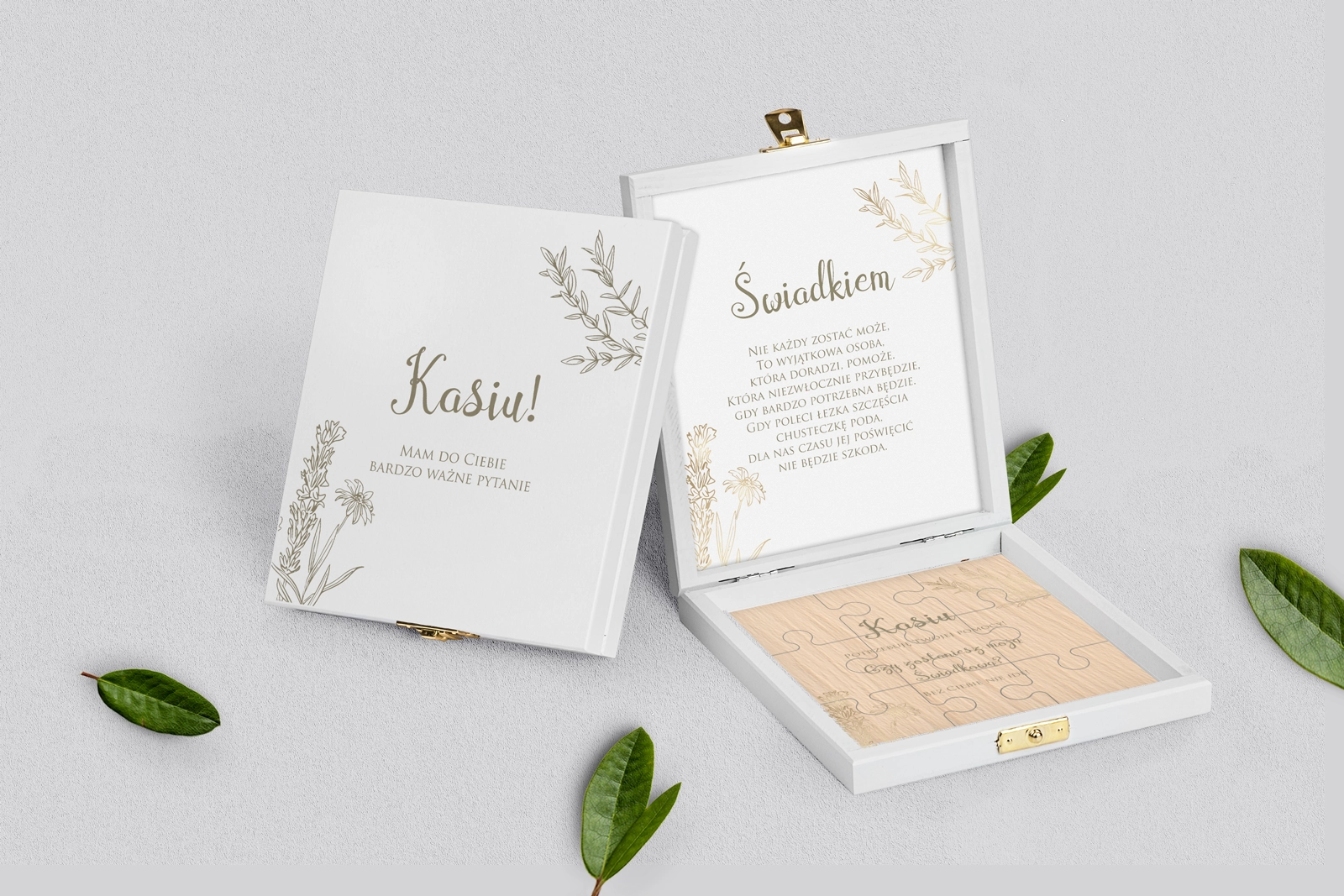 Prośba o świadkowanie - białe puzzle Fiori Motyw 1