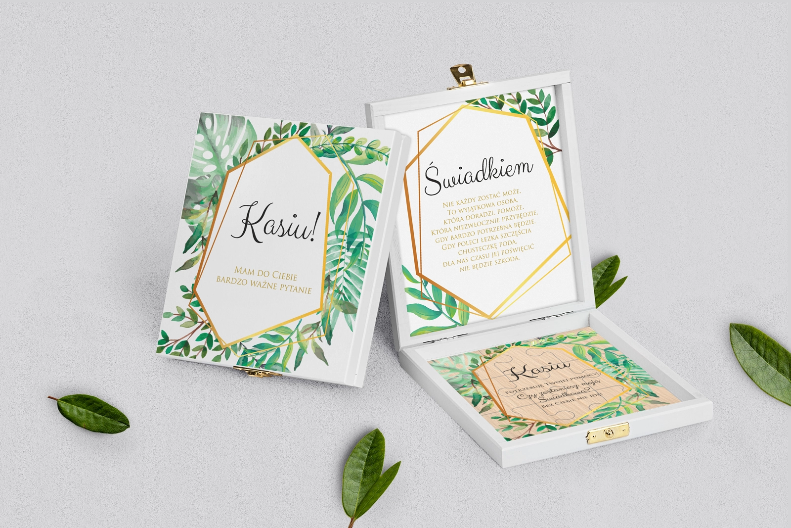 Prośba o świadkowanie - białe puzzle Flowers & Frame Motyw 2