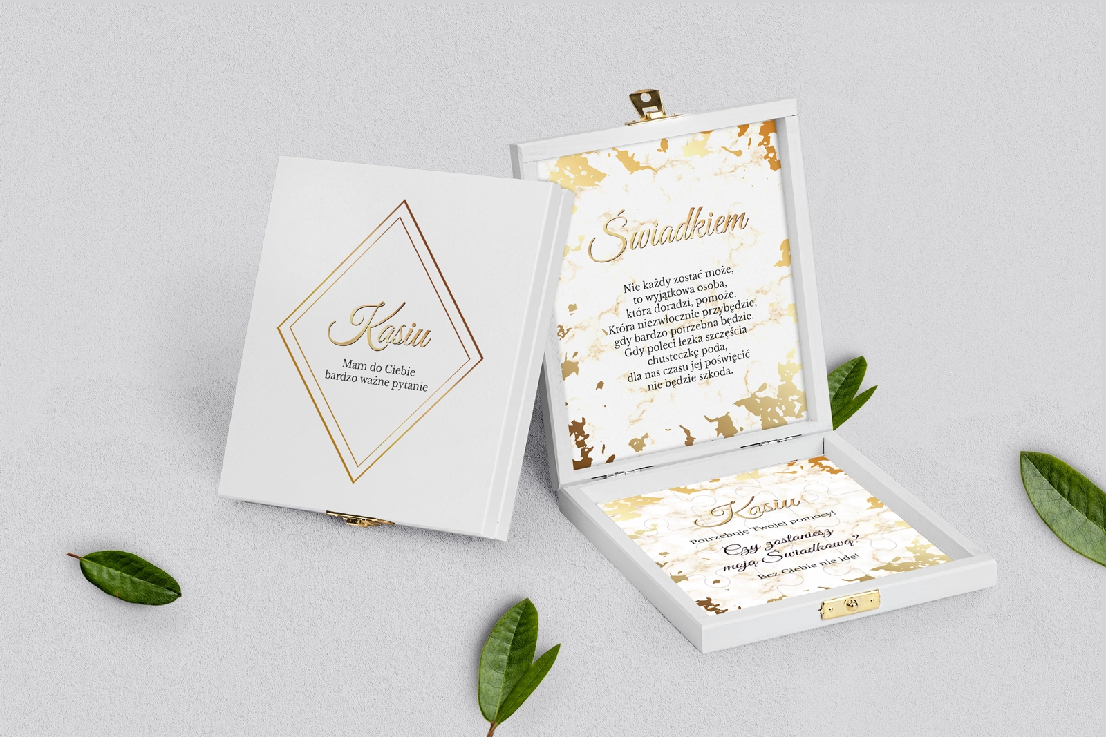 Prośba o świadkowanie - białe puzzle Marmur & Złoto Motyw 5