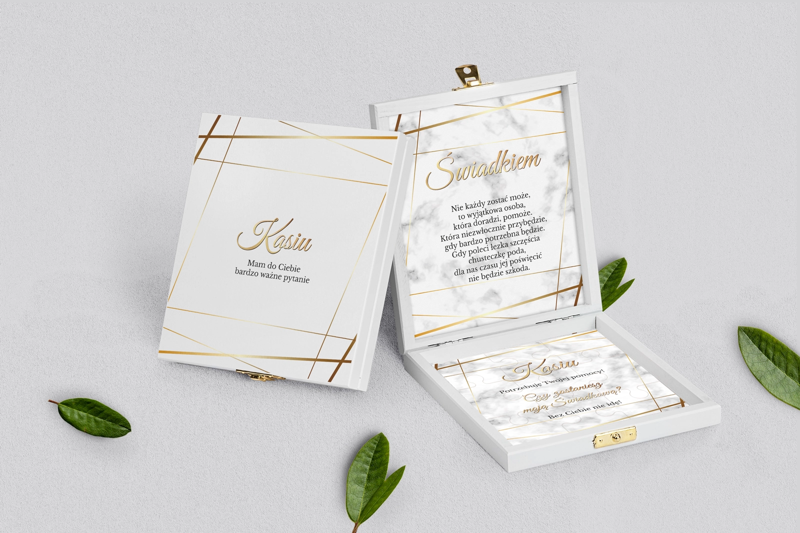 Prośba o świadkowanie - białe puzzle Marmur & Złoto Motyw 2