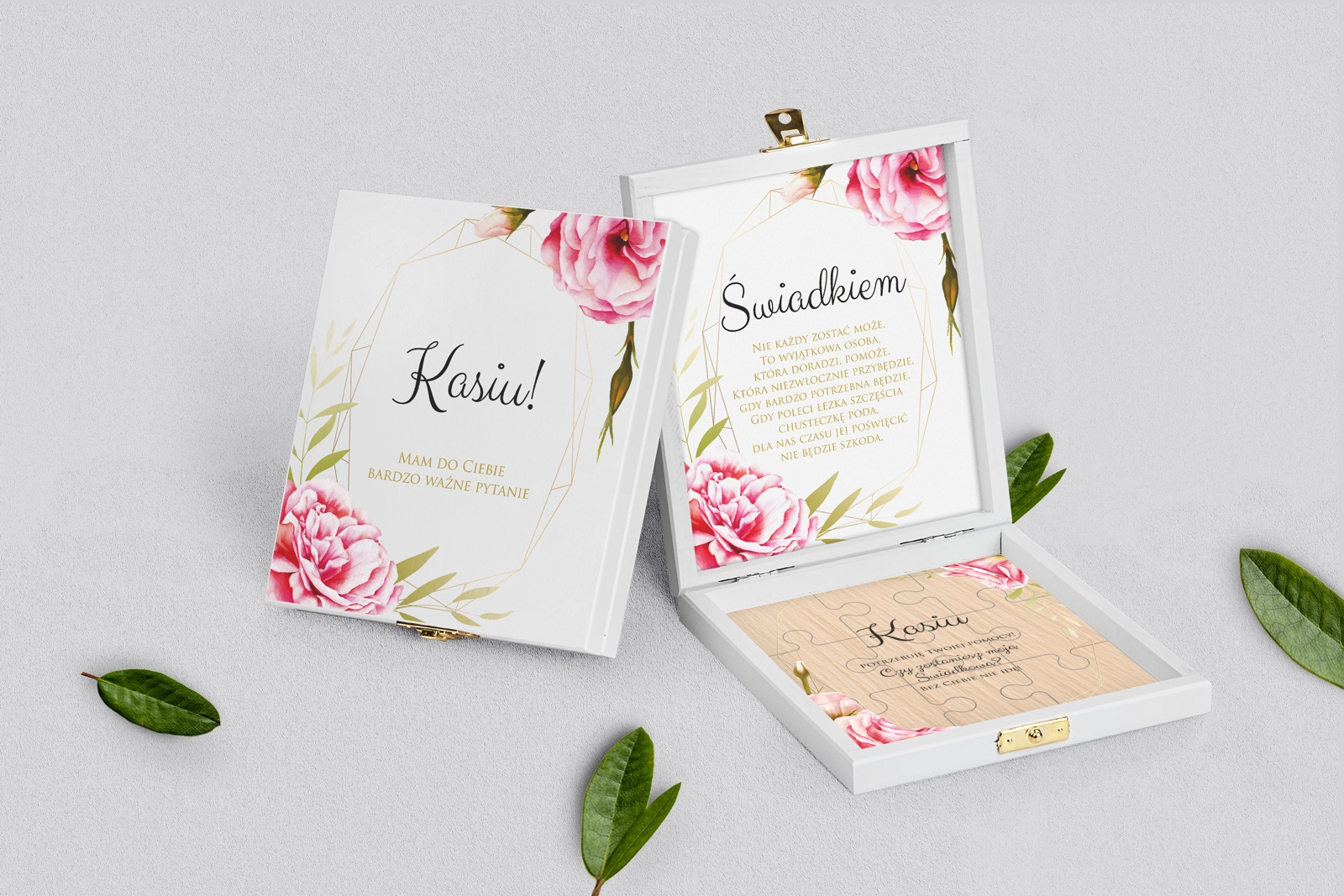 Prośba o świadkowanie - białe puzzle Flowers & Frame Motyw 5