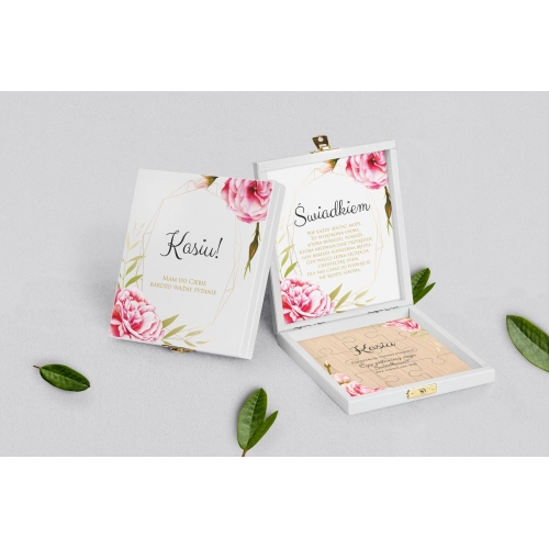 Prośba o świadkowanie - białe puzzle Flowers & Frame Motyw 5