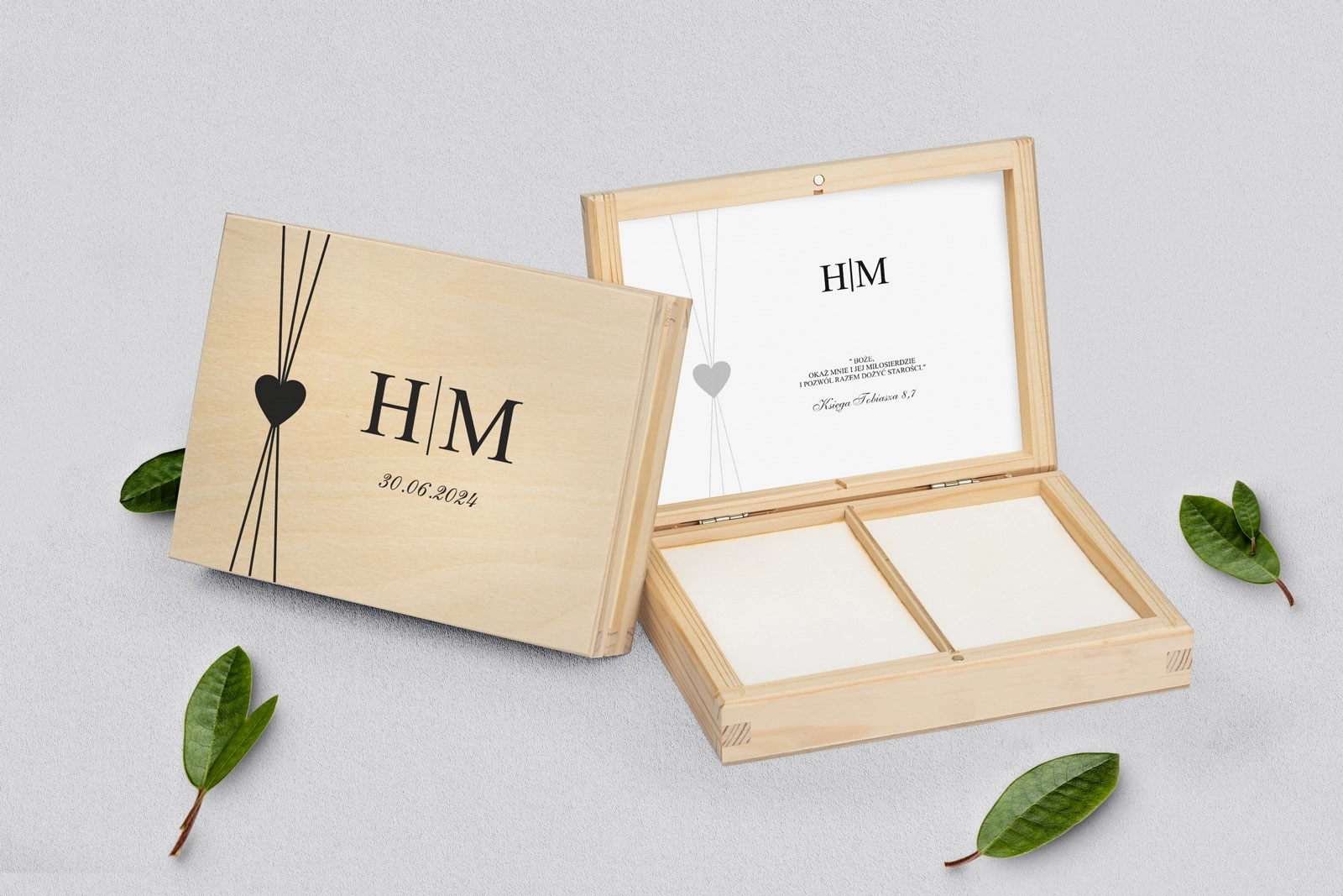 Pudełko na obrączki prostokątne naturalne - Elegance Motyw 2