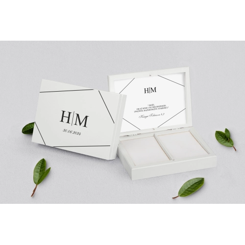 Pudełko na obrączki prostokątne białe - Elegance Motyw 1