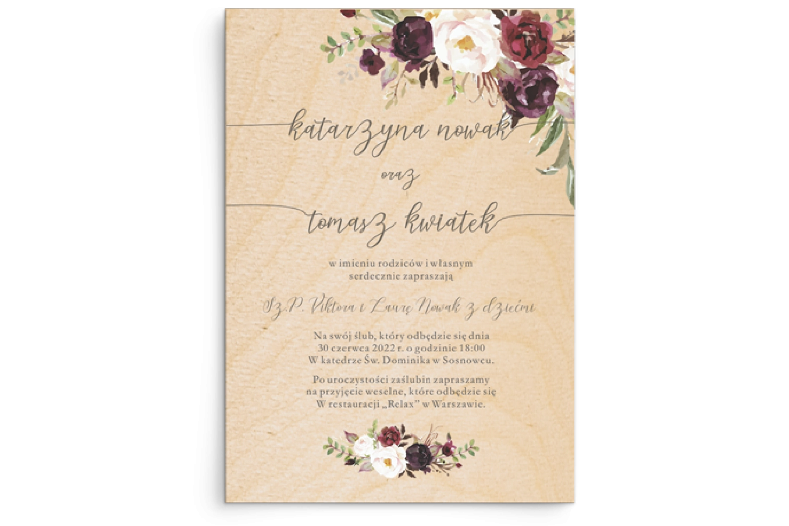 Zaproszenia ślubne PasteLove - Drewniane Motyw 3