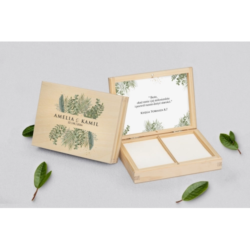 Pudełko na obrączki prostokątne naturalne - Leaves Motyw 2