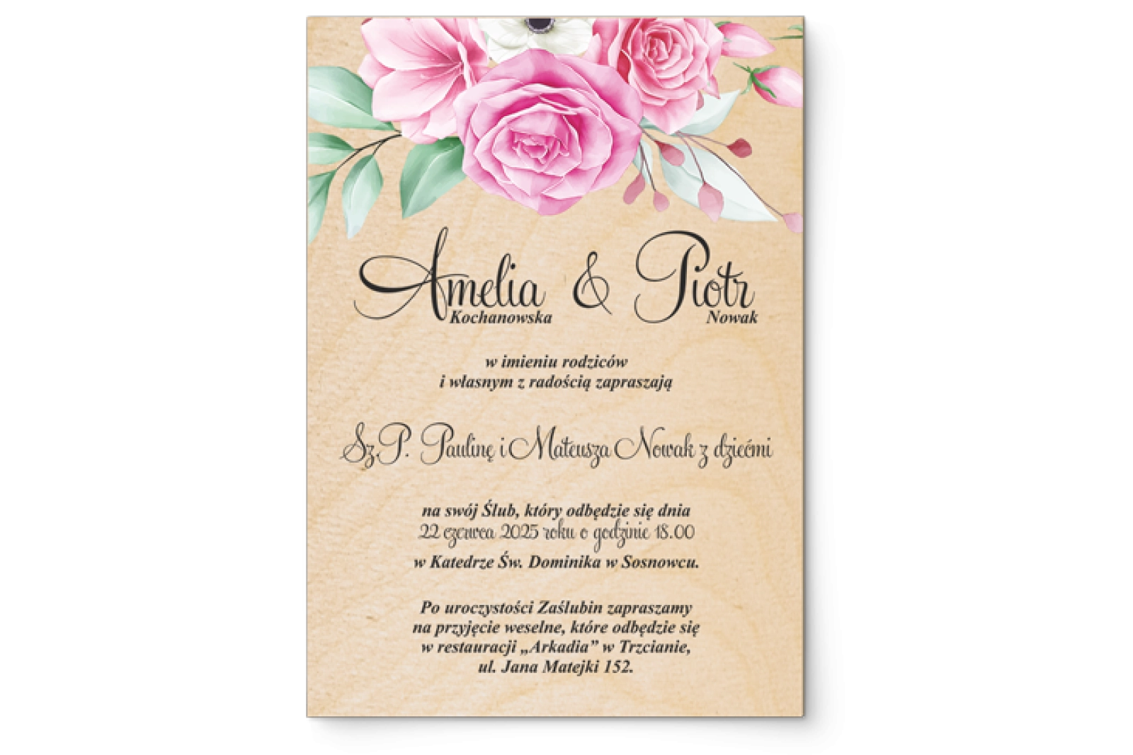 Zaproszenia ślubne Geometryczne Serce - Drewniane Motyw 1