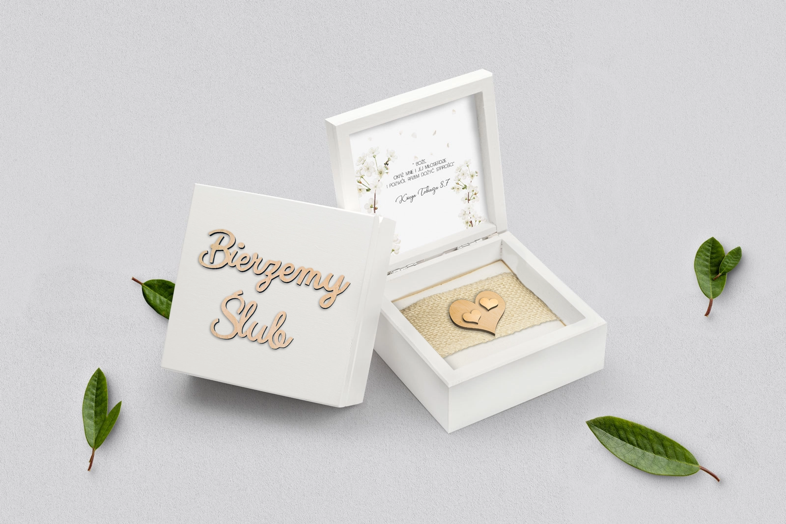 Pudełko na obrączki białe - Biały Czas - Motyw 1