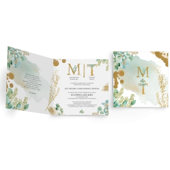 Zaproszenia ślubne Golden Green - Składane Kwadrat Motyw 3