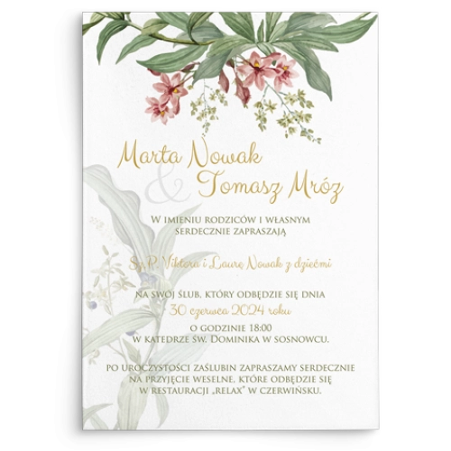 Zaproszenia ślubne Liście - Motyw 2