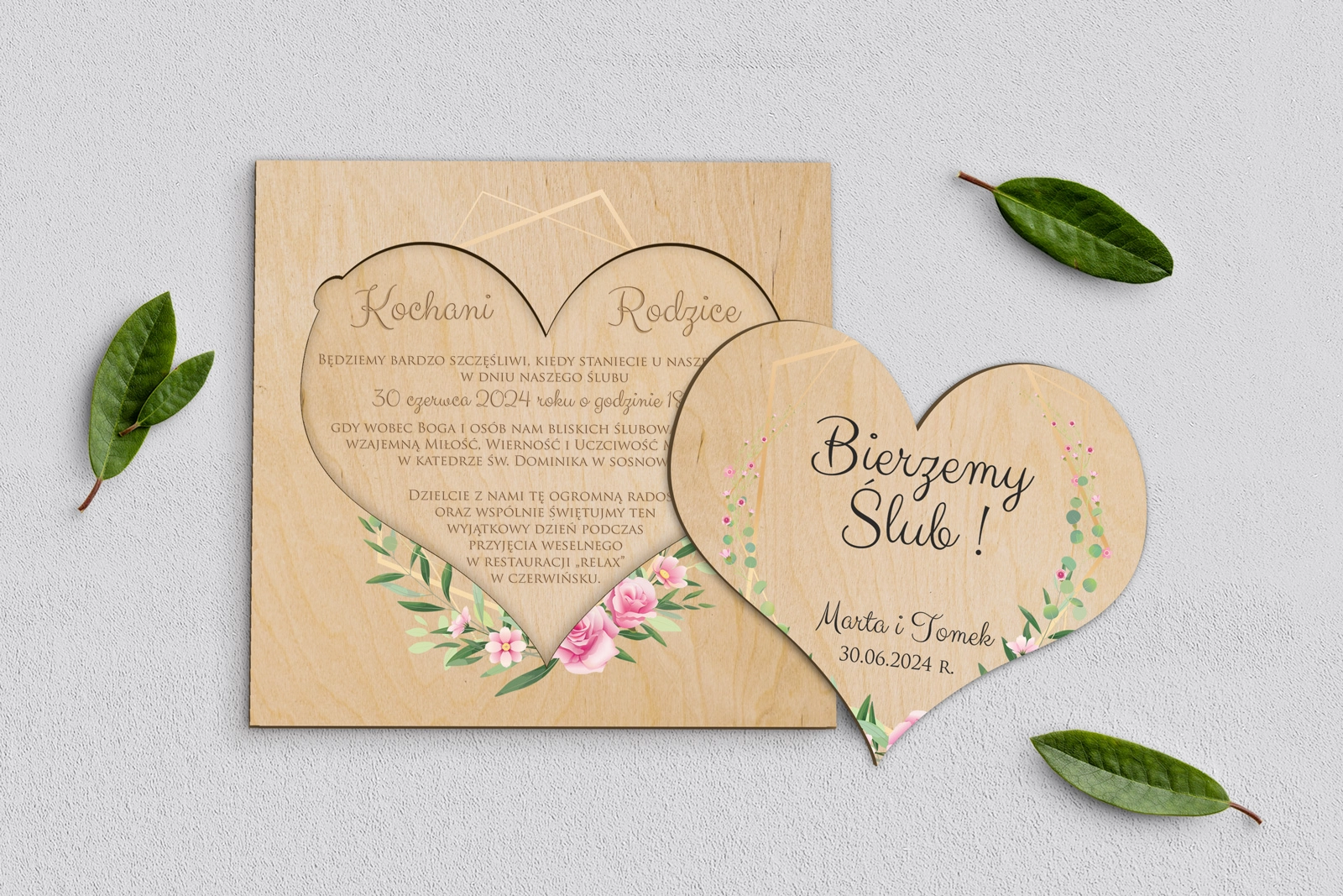 Drewniane Zaproszenie dla Rodziców - Flowers & Frame Motyw 4