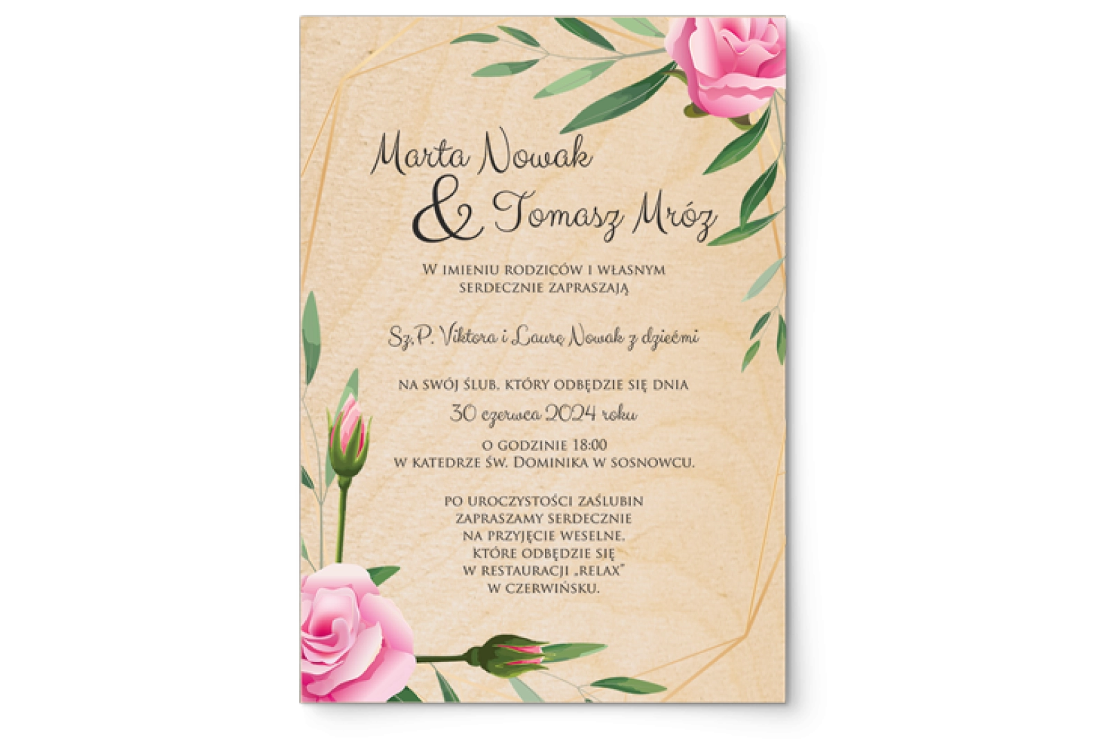 Zaproszenia ślubne Flowers & Frame - Drewniane Motyw 4