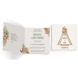Zaproszenia ślubne Boho - Składane Kwadrat Motyw 1