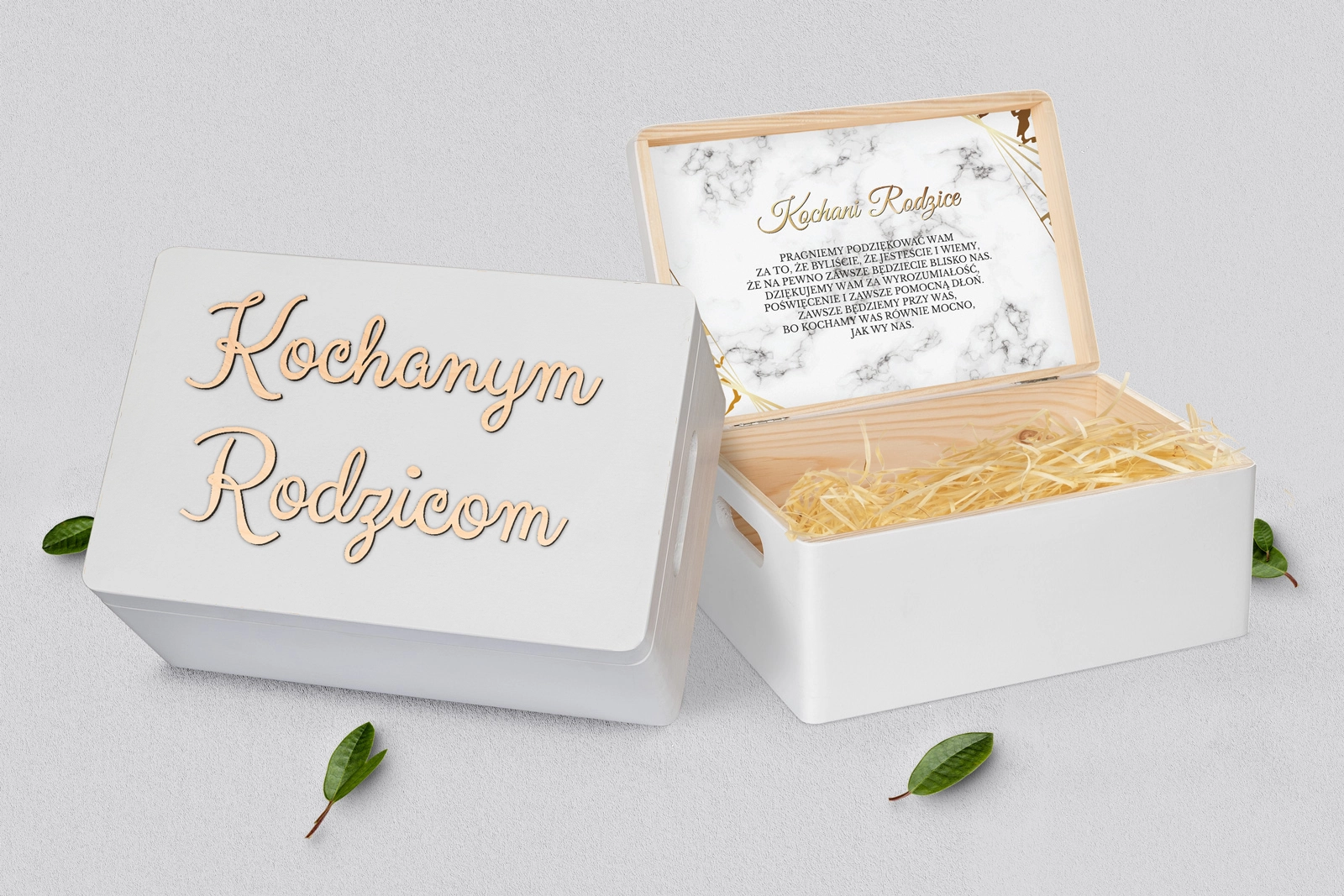 Skrzyneczka dla Rodziców - biała Marmur & Złoto - Motyw 4