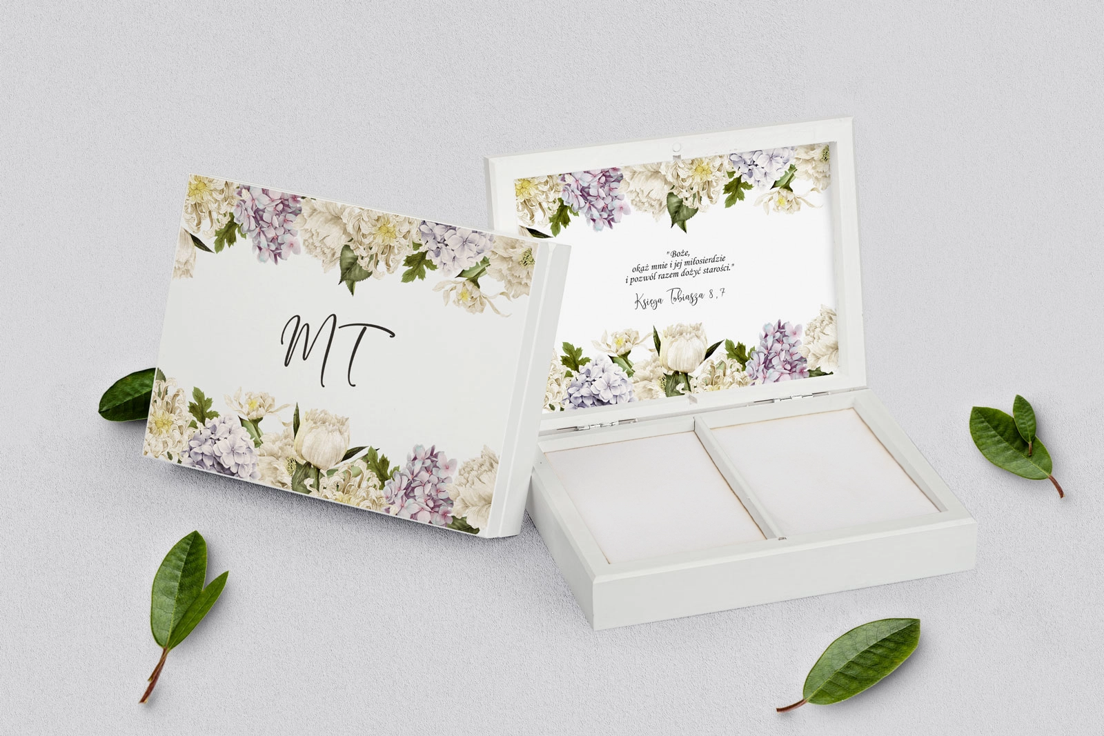 Pudełko na obrączki prostokątne białe - Ofelia Motyw 2