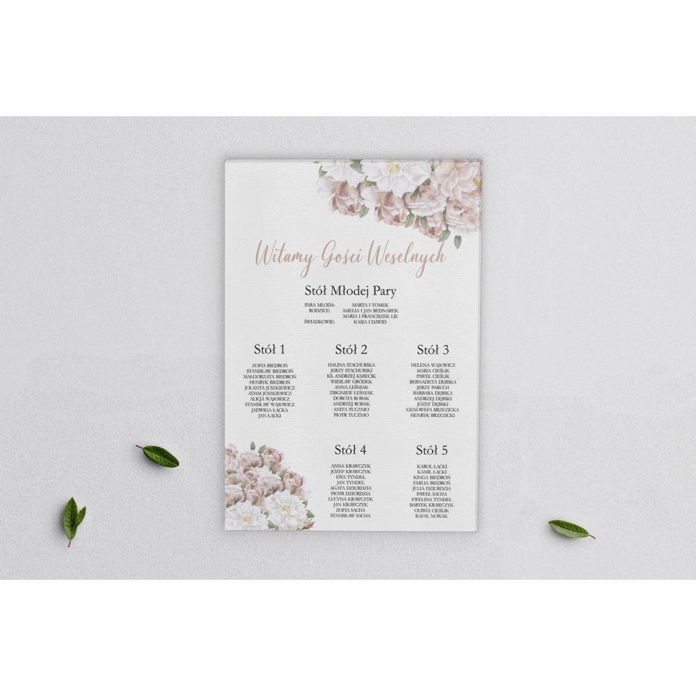 Plan stołów weselnych na płótnie Amore Rosso - Motyw 2