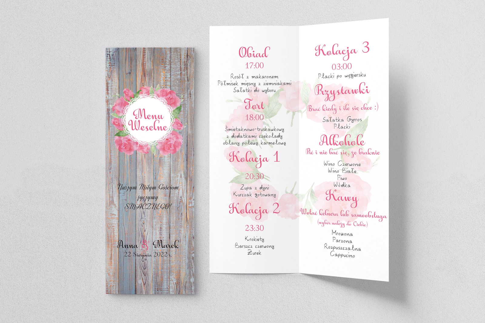 Menu Weselne Rustical Motyw 7