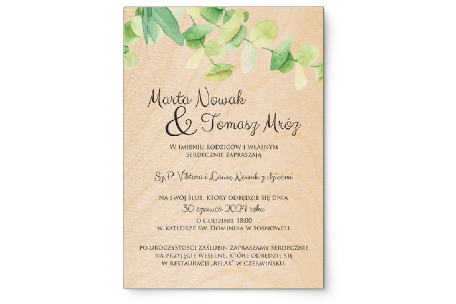 Zaproszenia ślubne Liście - Drewniane Motyw 4
