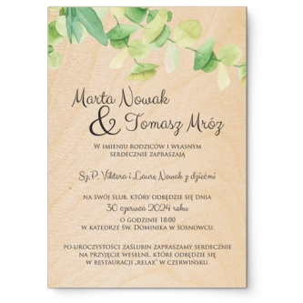 Zaproszenia ślubne Liście - Drewniane Motyw 4