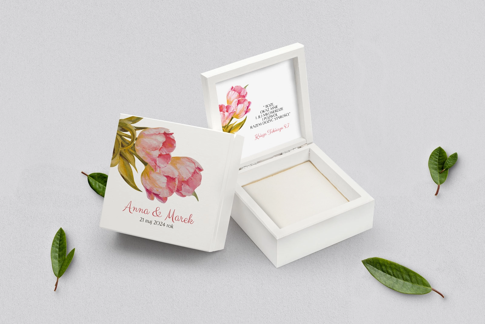 Pudełko na obrączki białe - Sweet Love Motyw 4