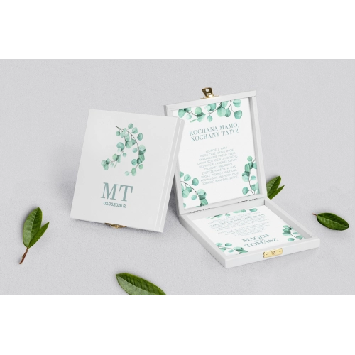 Zaproszenie dla Rodziców - białe Eukaliptus Motyw 2