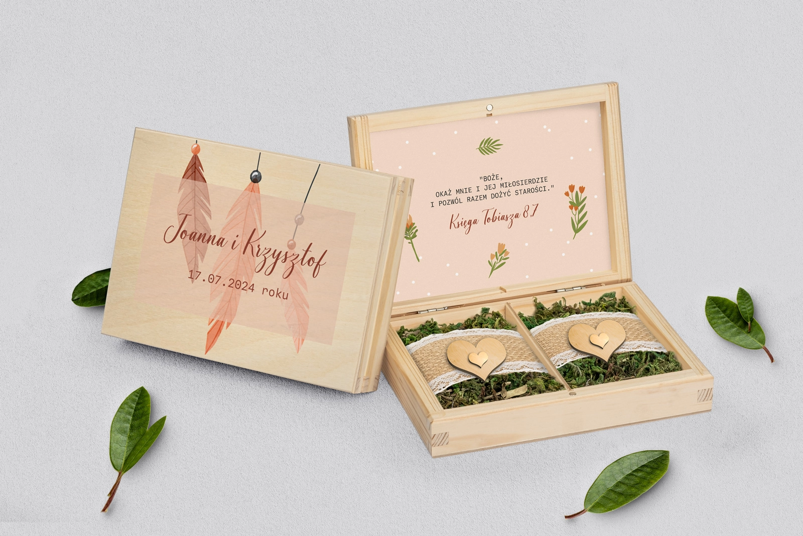 Pudełko na obrączki prostokątne naturalne - Butterflies - Motyw 1