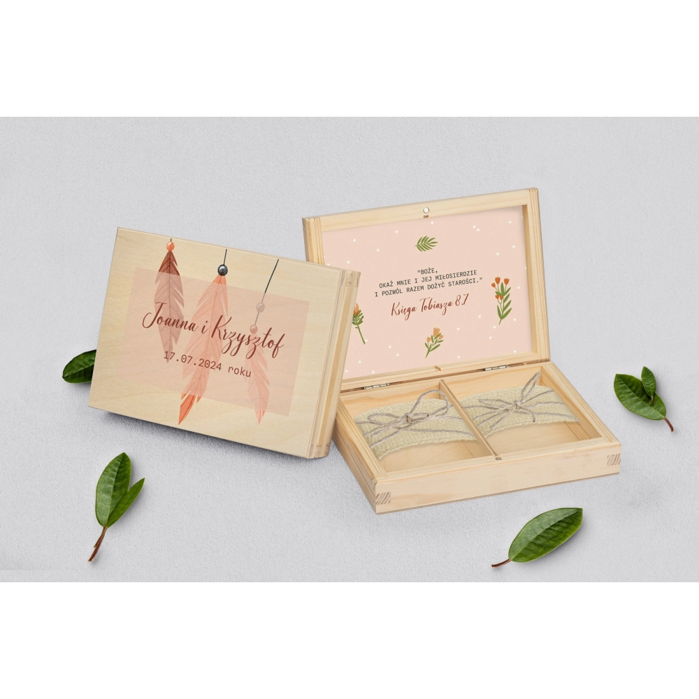 Pudełko na obrączki prostokątne naturalne - Butterflies - Motyw 1