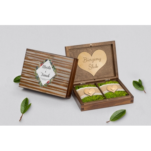 Pudełko na obrączki prostokątne brązowe - Akwarelka - Motyw 3