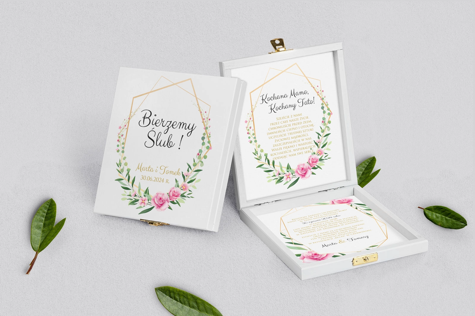 Zaproszenie dla Rodziców - białe Flowers & Frame Motyw 4