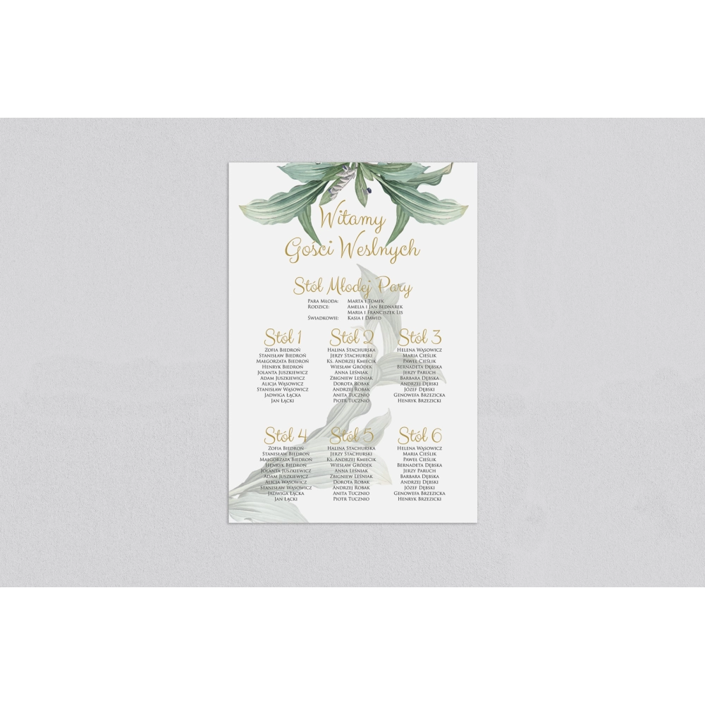Plan stołów weselnych Liście - Motyw 1