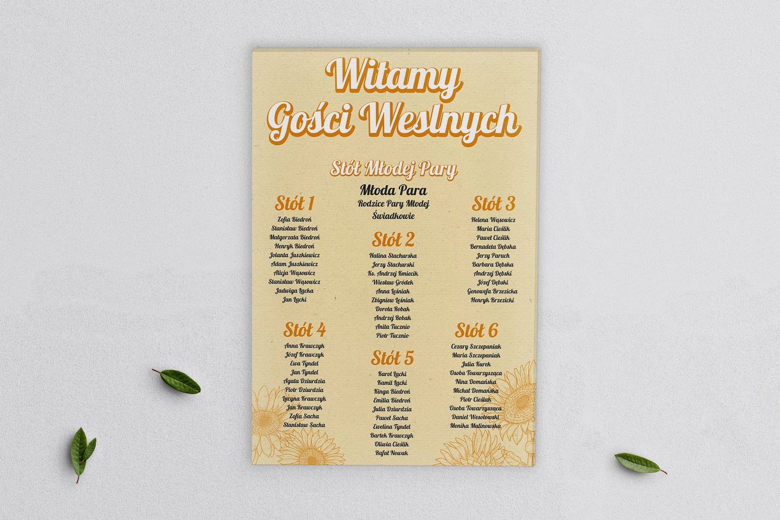 Plan stołów weselnych na płótnie Sunflowers Motyw 1