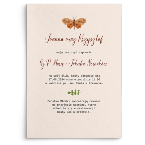Zaproszenia ślubne Butterflies - Motyw 4