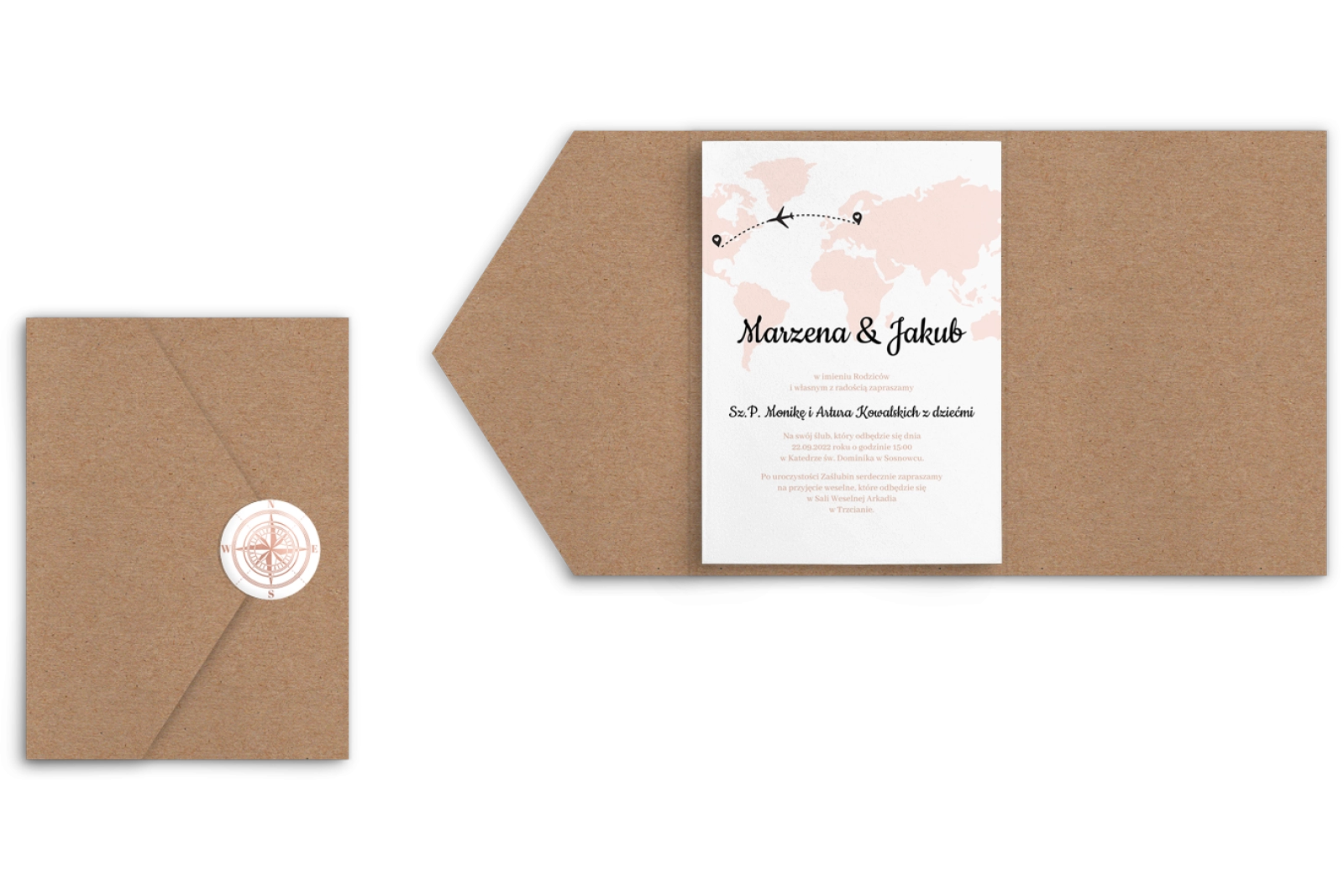 Zaproszenia ślubne w etui Travels - motyw 1
