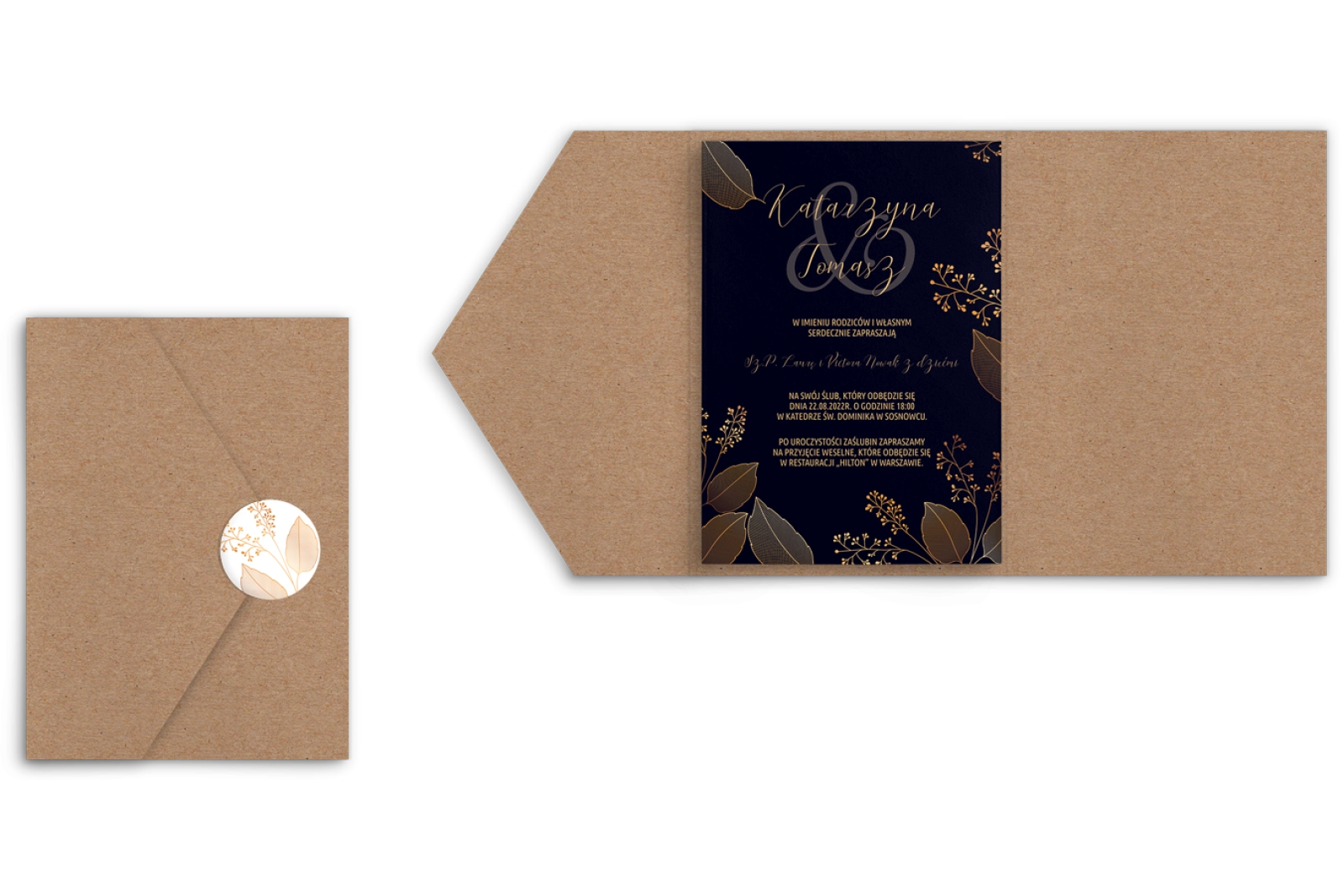 Zaproszenia ślubne w etui Goldish - motyw 1