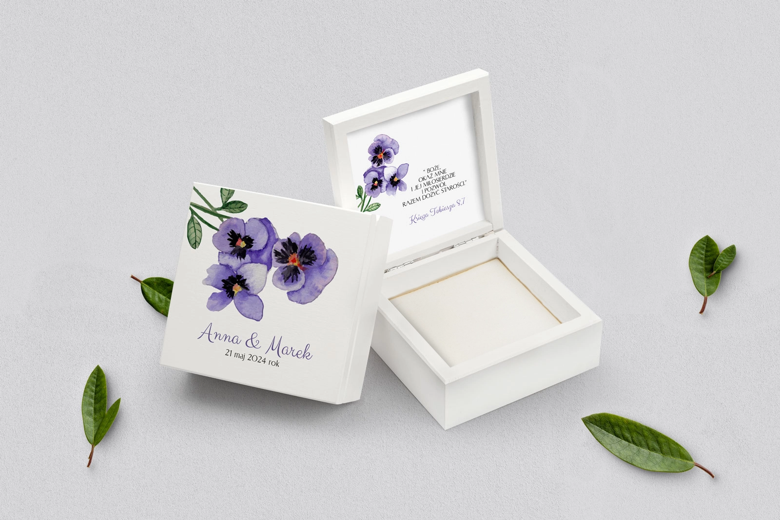 Pudełko na obrączki białe - Sweet Love Motyw 3