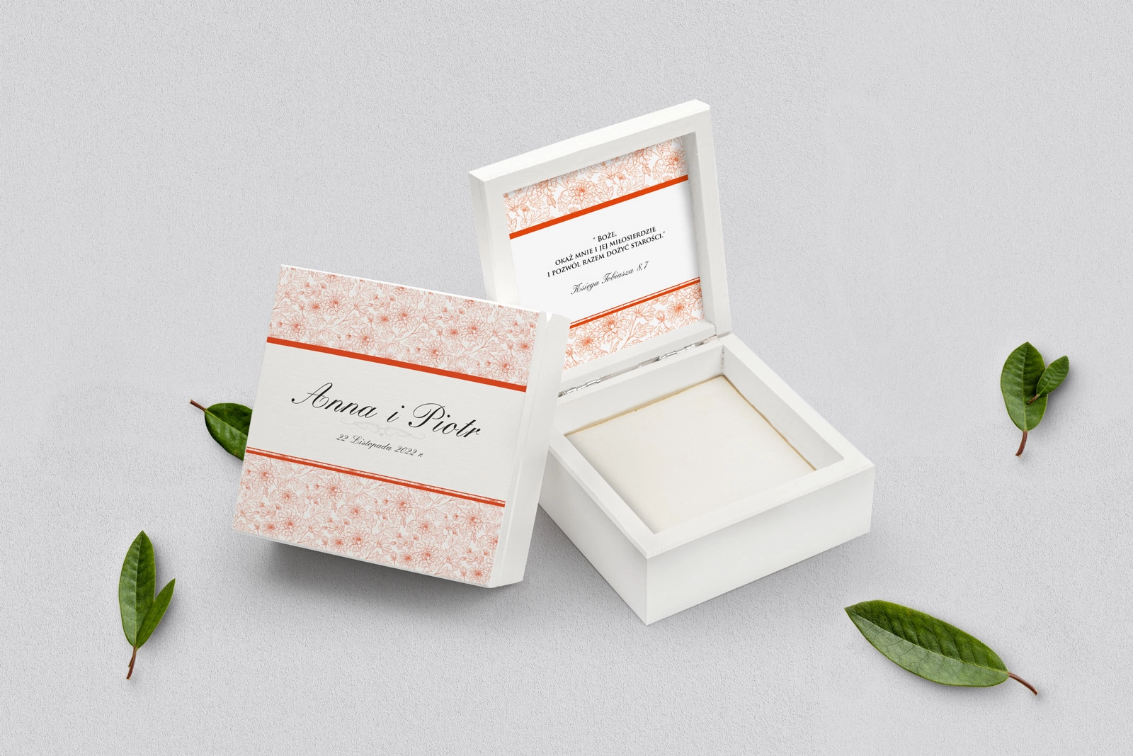 Pudełko na obrączki białe - Ornaments Motyw 7