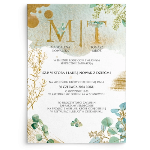 Zaproszenia ślubne Golden Green - Motyw 3