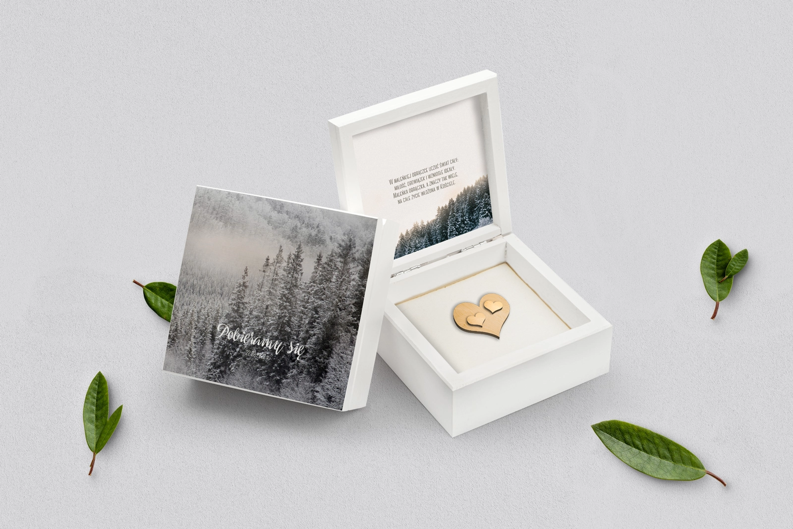 Pudełko na obrączki białe - Forest - Motyw 4