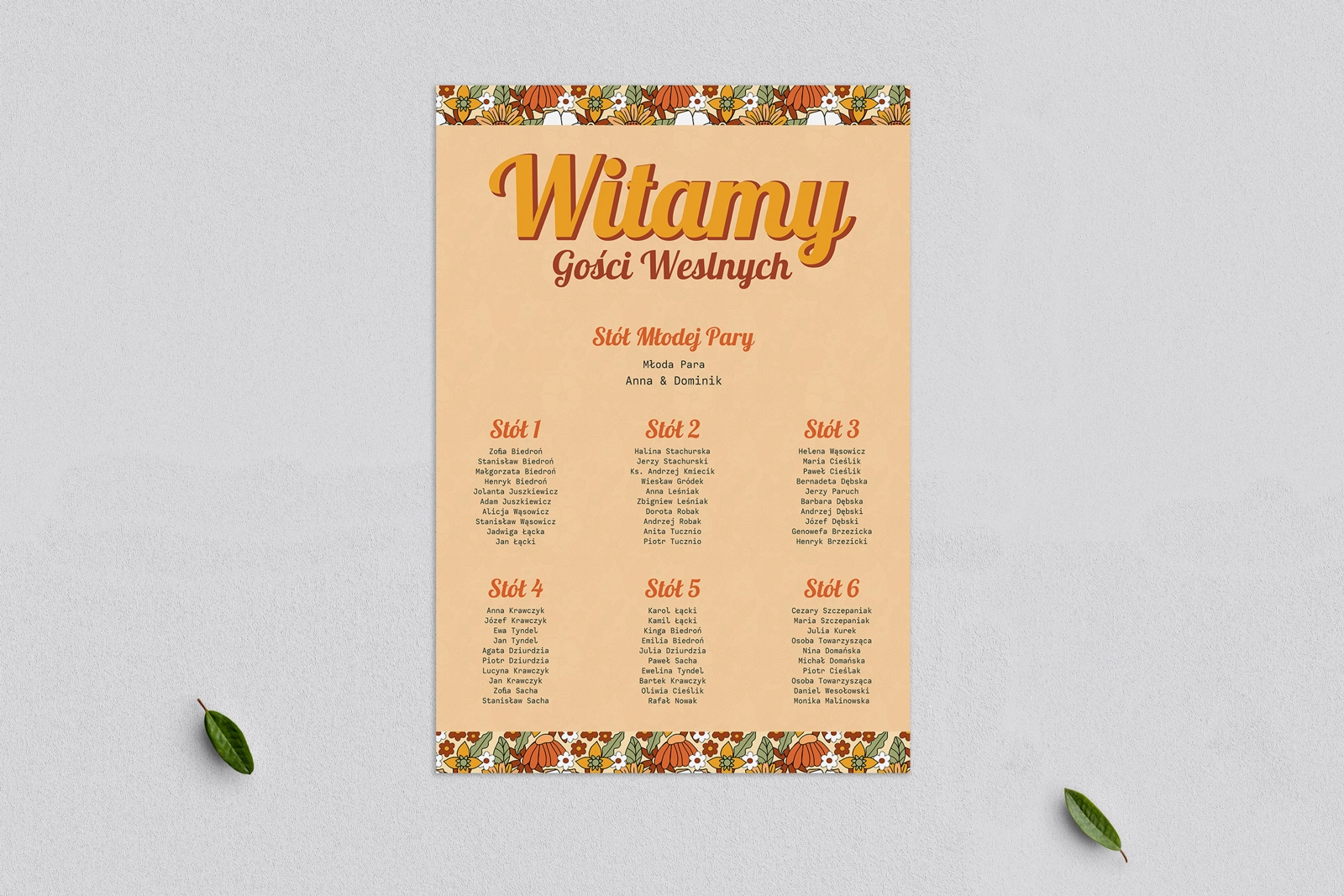 Plan stołów weselnych Retro Style - Motyw 1